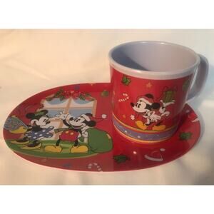 JCPENNEY/DISNEY-Mickey Mouse & Minnie Mouse Christmas Holiday Plate/Mug Set RARE